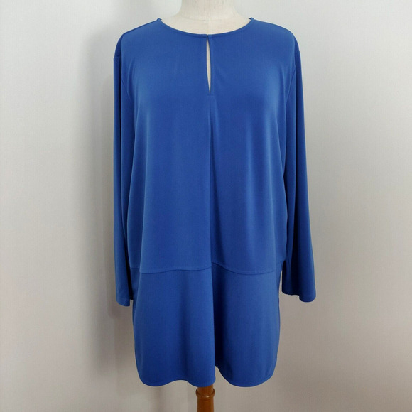 Lauren Ralph Lauren Keyhole Neck Tunic Top Sz 2X Blue Stretch Jersey 3/4 Sleeves - Picture 2 of 8